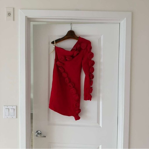 Farm Rio Red Roses One-Shoulder Slim Mini Dress - Picture 5 of 10